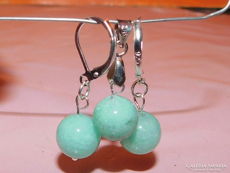 Brazilian aquamarine mineral sphere earrings and pendant set