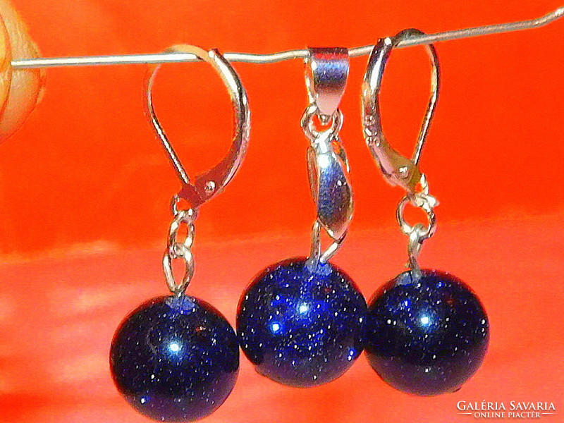 Blue sunstone goldfluss sparkling sphere earrings and pendant set