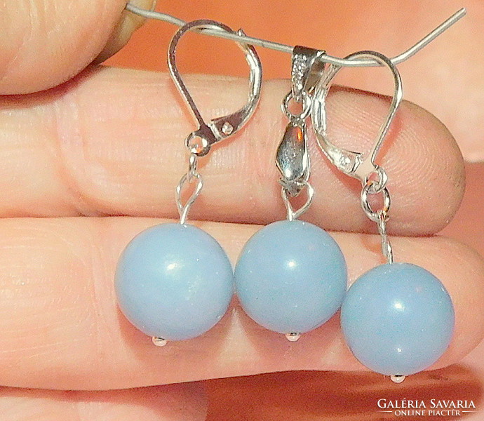 Aquamarine mineral sphere earrings and pendant set