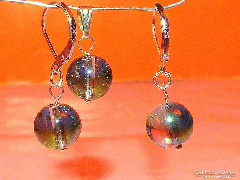 Murano glass sphere earrings and pendant set