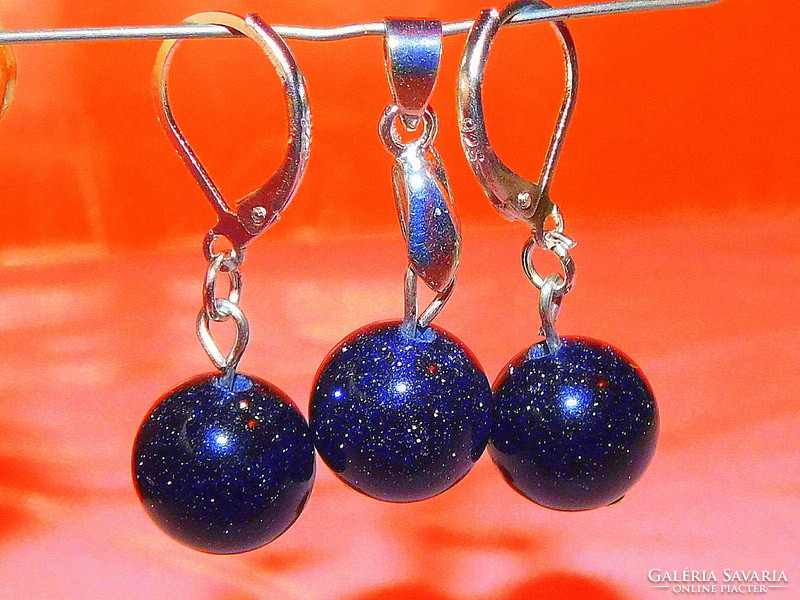 Blue sunstone goldfluss sparkling sphere earrings and pendant set