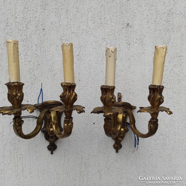 Beautiful antique bronze wall sconce, pair of baroque rococo fire candlesticks