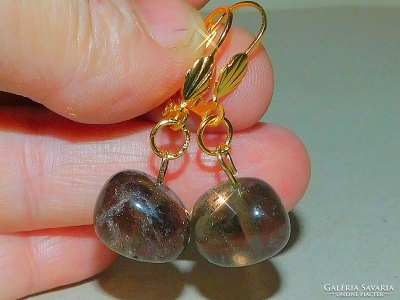 Giant-eyed smoky quartz mineral gold-plated earrings