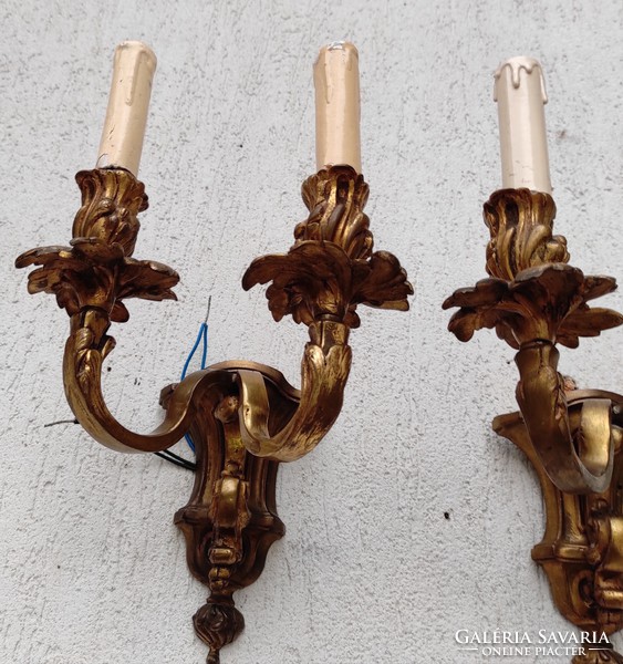 Beautiful antique bronze wall sconce, pair of baroque rococo fire candlesticks