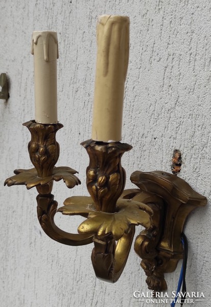 Gyönyörű antik bronz falikar, pàrban tűzarany gyertyatartó Barokk-rokokó