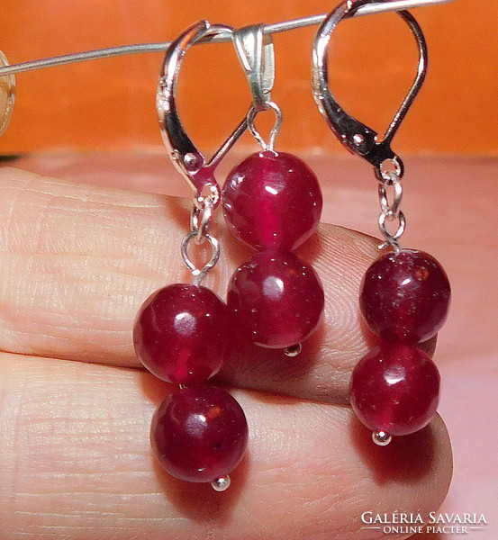 Ruby mineral stone polished earrings and pendant set
