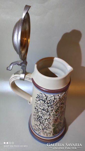 Huge pewter ceramic jug with Gerz Germany Art Nouveau scene