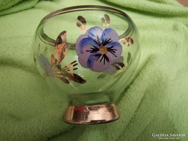 Kézzel festett aranyozott szép formájú Art deco fújt üveg pohár