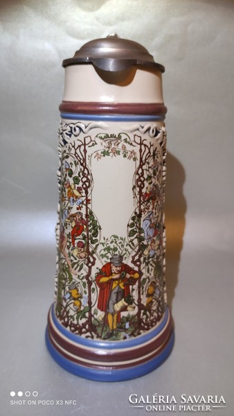 Huge pewter ceramic jug with Gerz Germany Art Nouveau scene