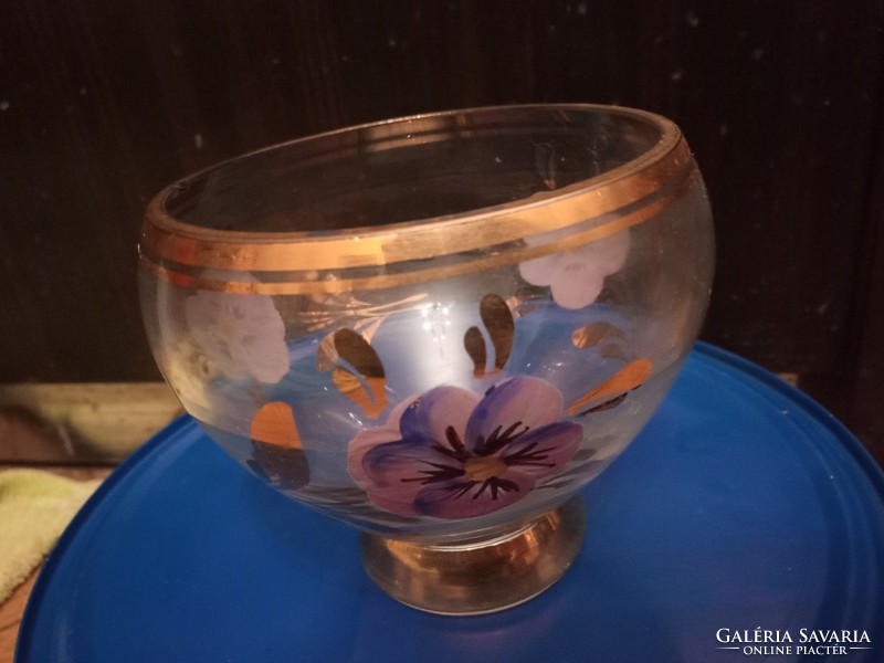 Kézzel festett aranyozott szép formájú Art deco fújt üveg pohár