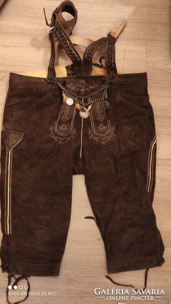 With valuable decorative chain karl klüber vintage lederhose folk costume leather pants knee breeches hunting pants