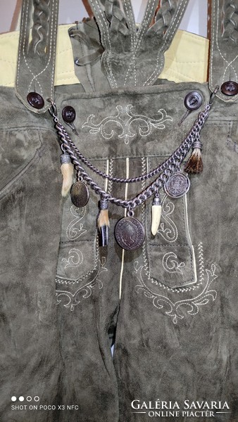 With valuable decorative chain karl klüber vintage lederhose folk costume leather pants knee breeches hunting pants