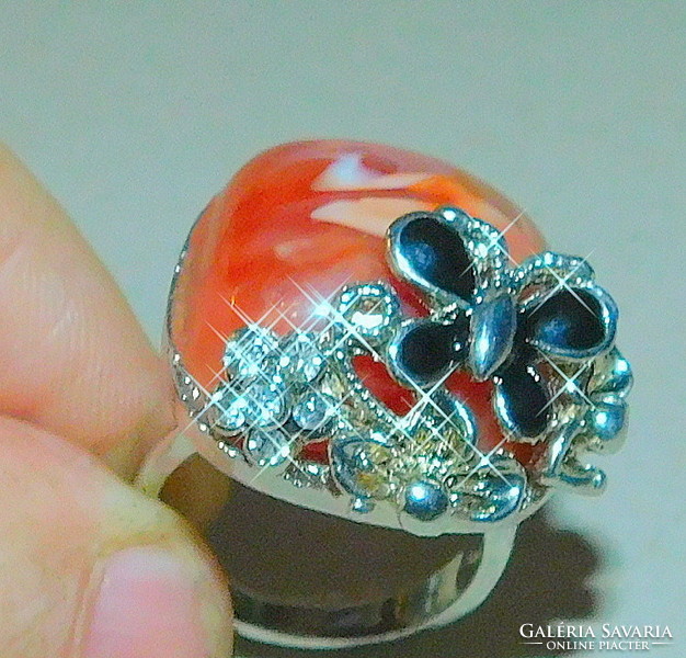 Carnelian Mineral Stony Butterfly Craftsman Ring 9s