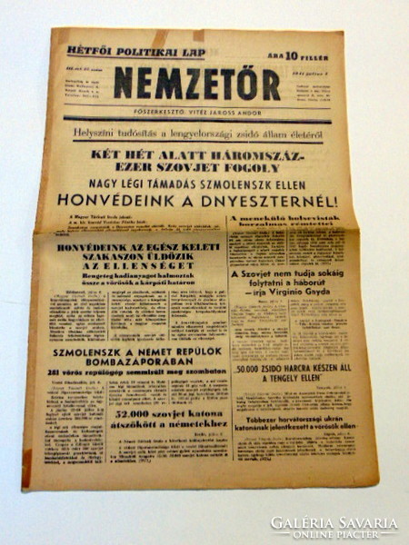 1941 július 7  /  NEMZETŐR  /  RÉGI EREDETI ÚJSÁG Ssz.: 978