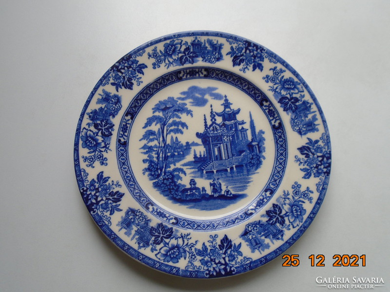 1920 Roval Doulton kobaltkék MADRAS Keleti pagodás, virágmintás tányér