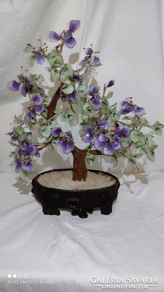 MOST ÉRDEMES VINNI!42 cmx37 cm bonsai fa üveg keleti fa pompás virágokkal kaspóban ritka nagy  méret