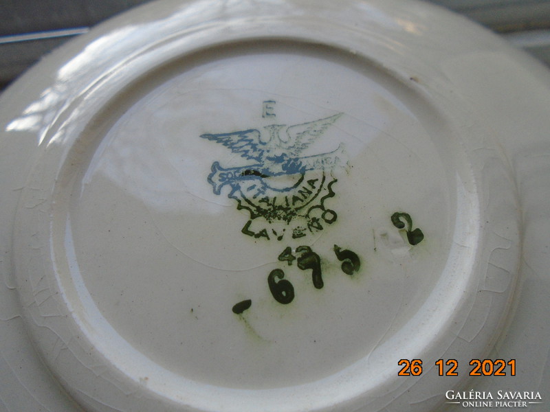 Antique Italian Laveno ceramic faience breakfast set with oriental pagoda and rich flower pattern