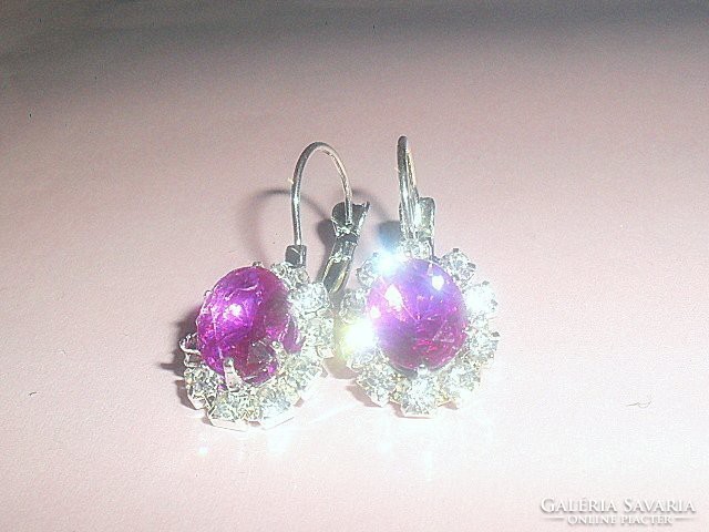 Fuxia shiny crystal white gold gold filled earrings