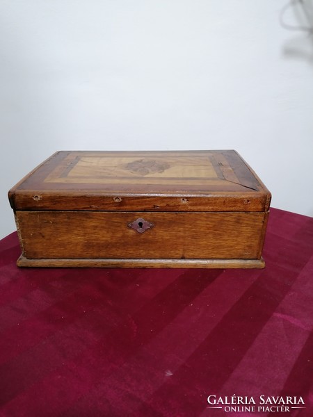 Marquetry inlaid old wooden box