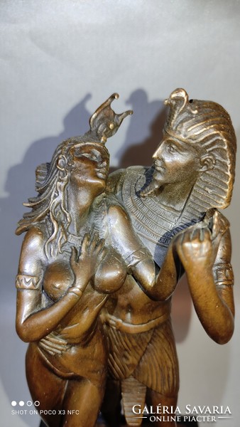 Marked - aldo vitaleh - paired bronze statue on marble base - egyptian monarch in love