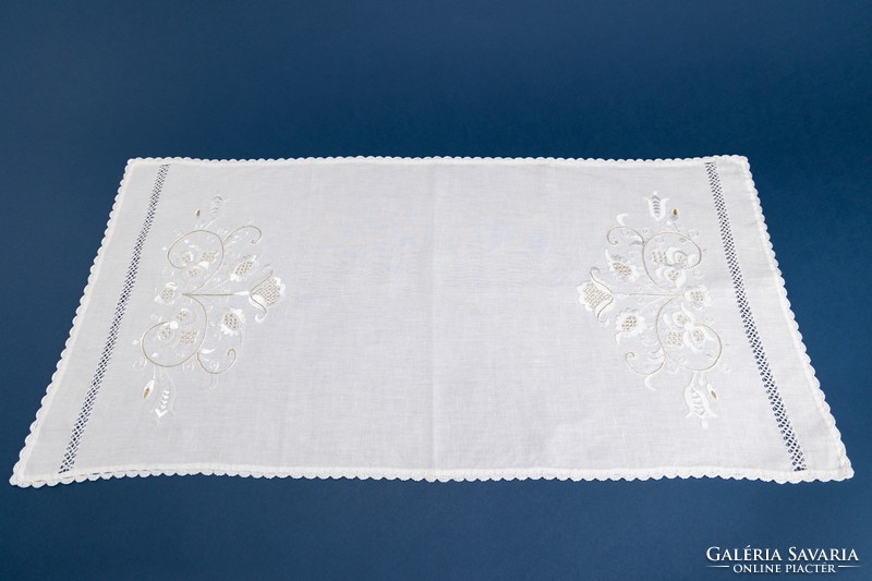 Lacy tablecloth, centerpiece, hand-crocheted lace on the edge.