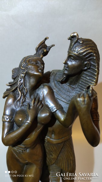 Marked - aldo vitaleh - paired bronze statue on marble base - egyptian monarch in love