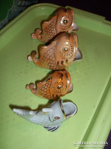 Applied art porcelain fish collection 3 pcs. Lucky goldfish + one