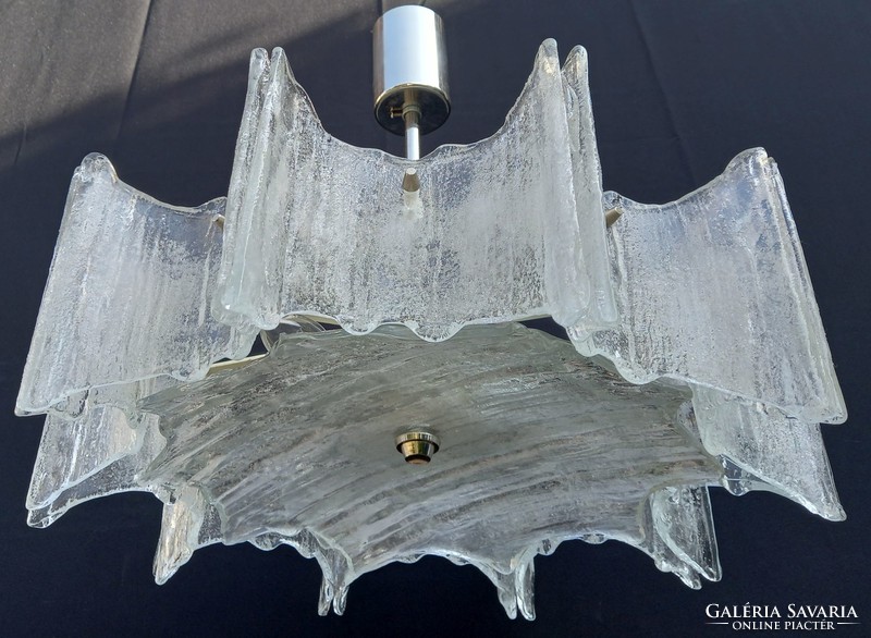 Kalmar ice glass chandelier wall lamp set 1960
