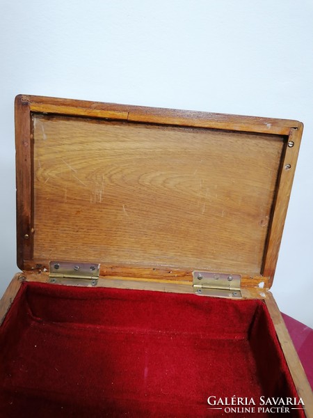 Marquetry inlaid old wooden box