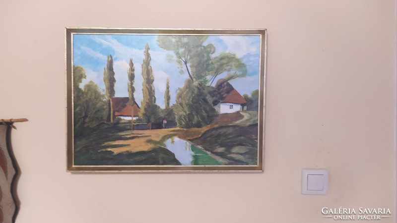 (K) farm world painting by János Váczy 58x43 cm with frame