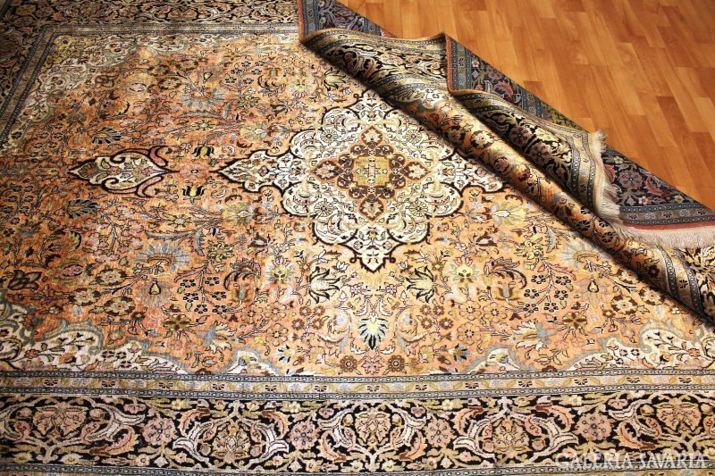 Ritka Antik származása Perzsia Irán selyem selyemre csomózott,kézicsomózású perzsaszőnyeg 290x185cm,