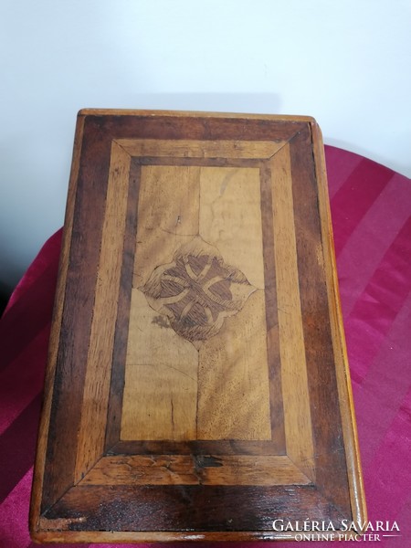 Marquetry inlaid old wooden box