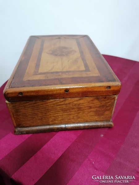 Marquetry inlaid old wooden box