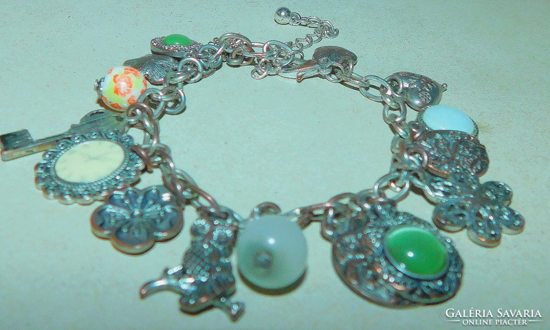 Cat's Eye Vintage Tibetan Silver Bracelet - Many Lichen Owl - Rose-Heart Key
