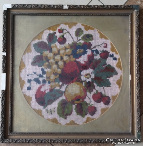 Antique needle tapestry in ruined frame