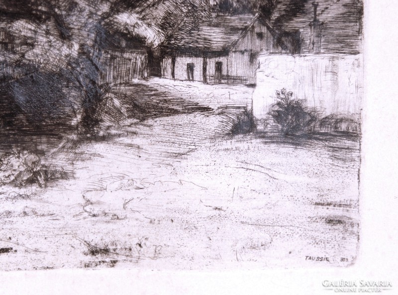 Tardos-Taussig Ármin (1874-1936): Ház a dombok között, 1903 - antik rézkarc, keretezve