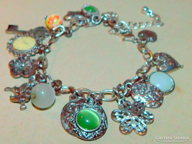 Cat's Eye Vintage Tibetan Silver Bracelet - Many Lichen Owl - Rose-Heart Key