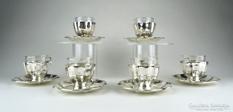 1A077 Marked silver coffee set with old glass insert
