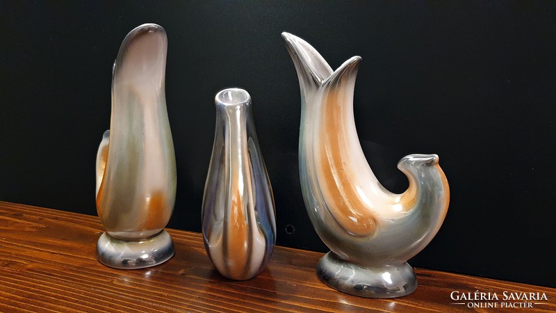 3 pcs. Hungária ceramic craftsman ksz. Retro ceramics. 2 pcs. Bird vase and jug with ears.