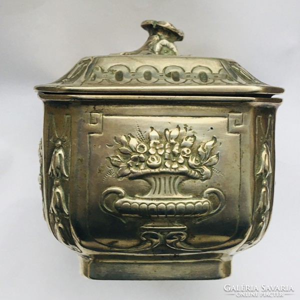 Antique german rosenau hanau silver gilded sugar box with putties flowers