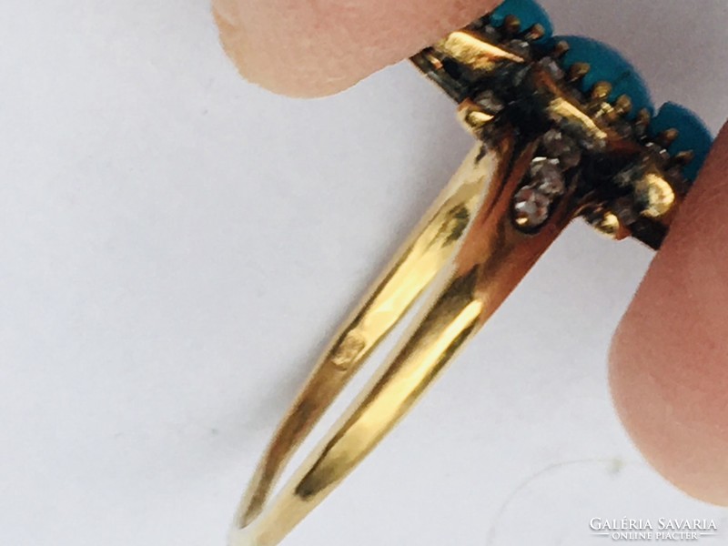 Antik Viktoriánus Arany Gyűrű Türkiz Gyémánt 50-es