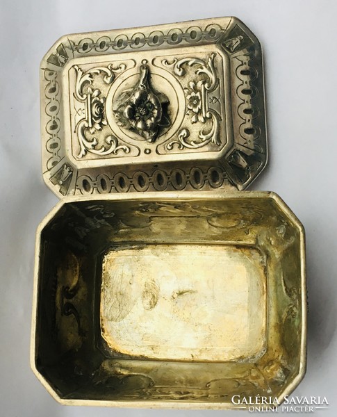 Antique german rosenau hanau silver gilded sugar box with putties flowers