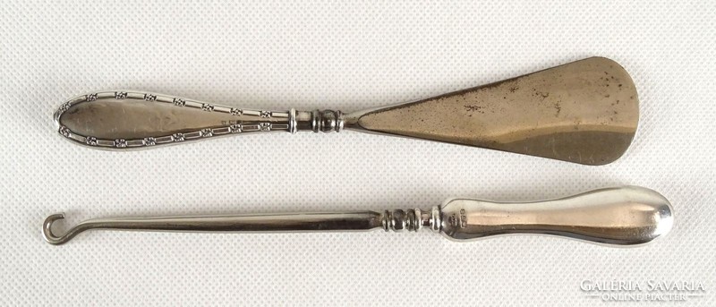 1A931 Antique silver shoehorn and shoe button