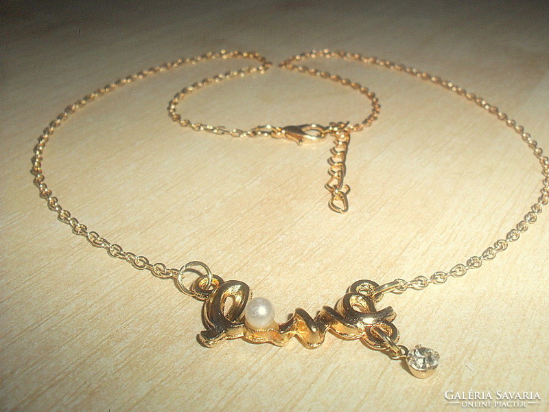 Love pearl crystal rosé gold gold filled necklace