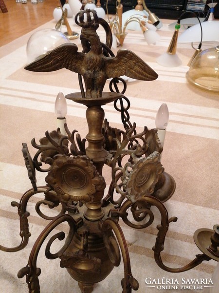 A real rarity! Very old (xix. Sz-xx.Sz. Front), Viennese, six-pronged bronze chandelier with crowned eagle.