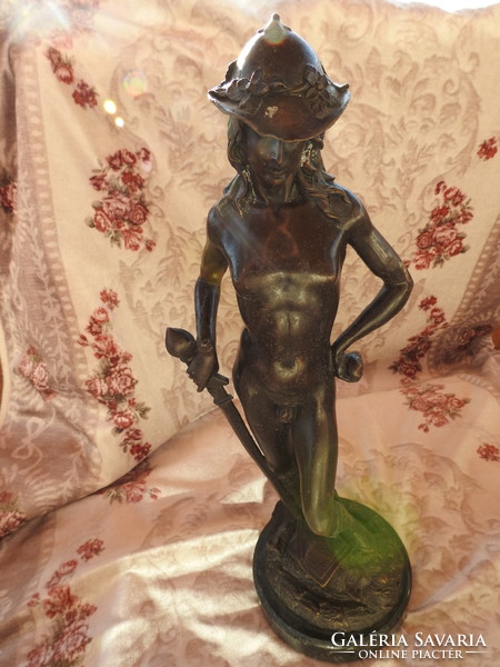 Mitológia Bronz szobor – Donatello Dávidja – Donatello aláírásával  Mitológia bronz