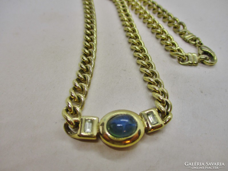 Fabulous antique gilded necklace with sapphire blue and white stone