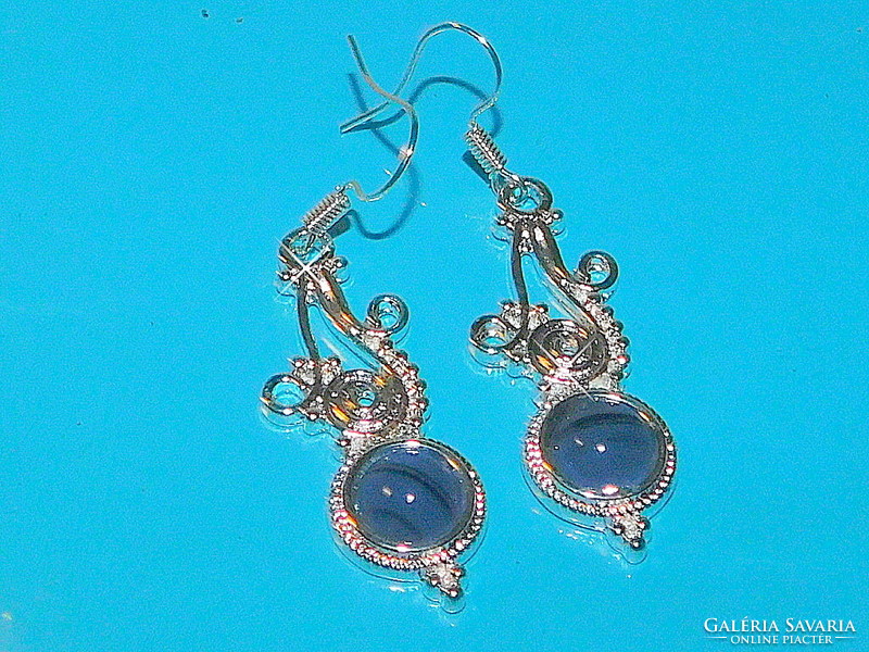 Lapis lazuli mineral stony ethnic tibetan silver earrings