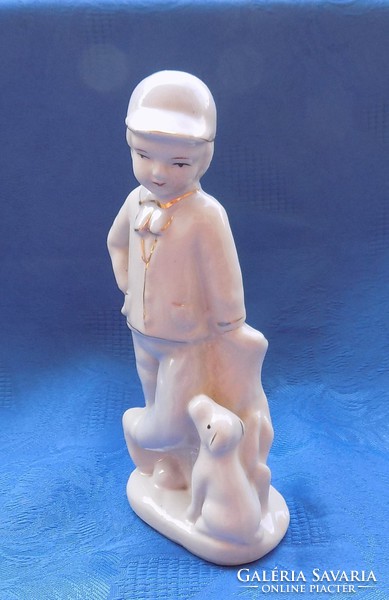 Gerold porcelain boy with dog figure 18.5 cm (po-2)