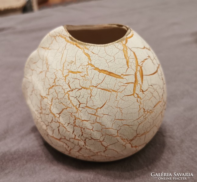 Retro vase, Hungarian handicraft ceramic, 11 cm high